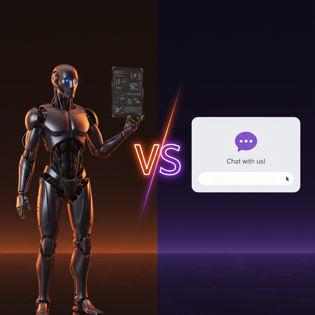 Comparacion visual entre chatbot tradicional y agente de IA para negocios hispanos