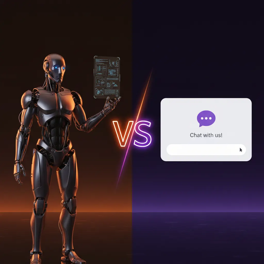 Comparacion visual entre chatbot tradicional y agente de IA para negocios hispanos