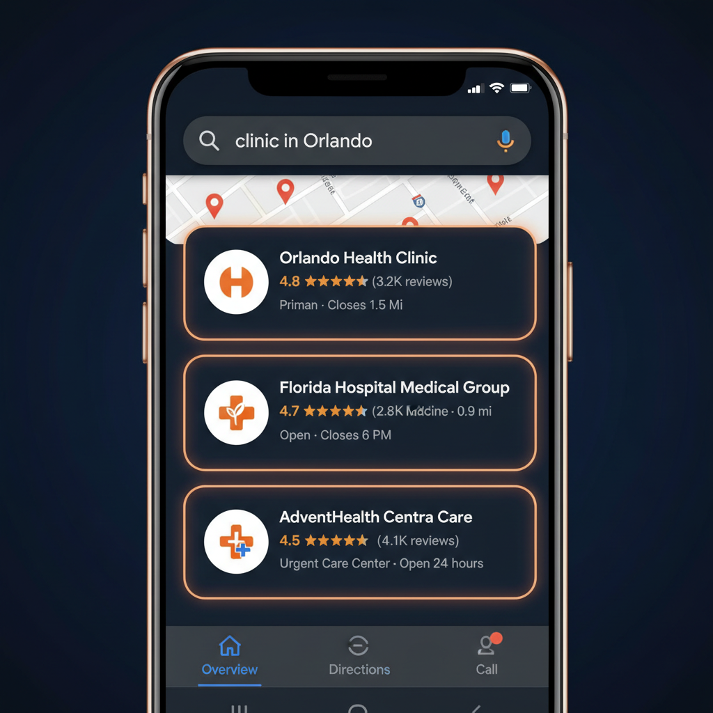 Ejemplo de Google Map Pack mostrando negocios hispanos en Orlando